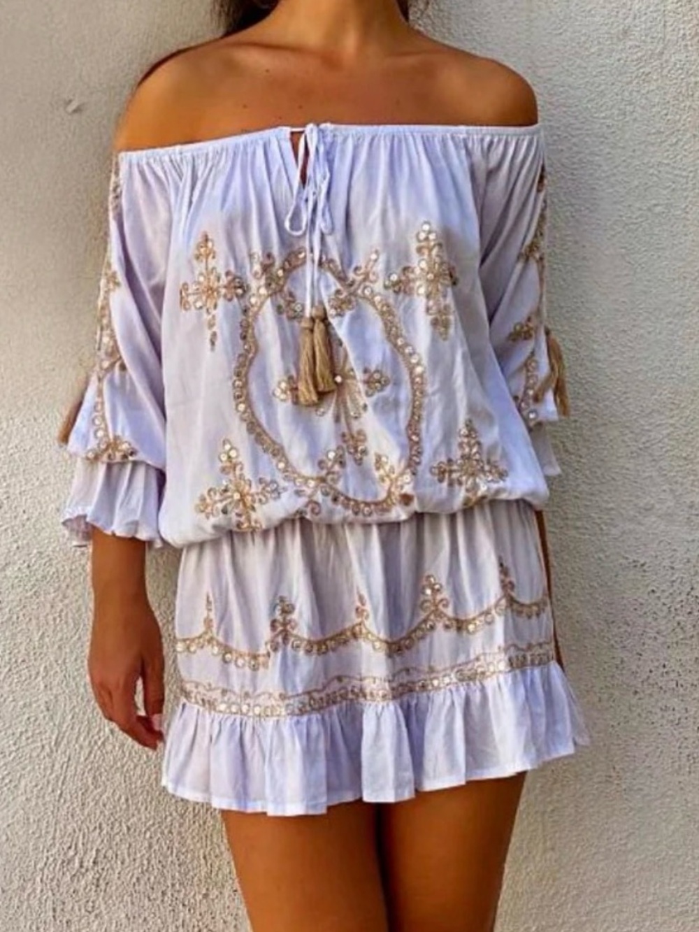 White and silver sequins mini dress or tunic